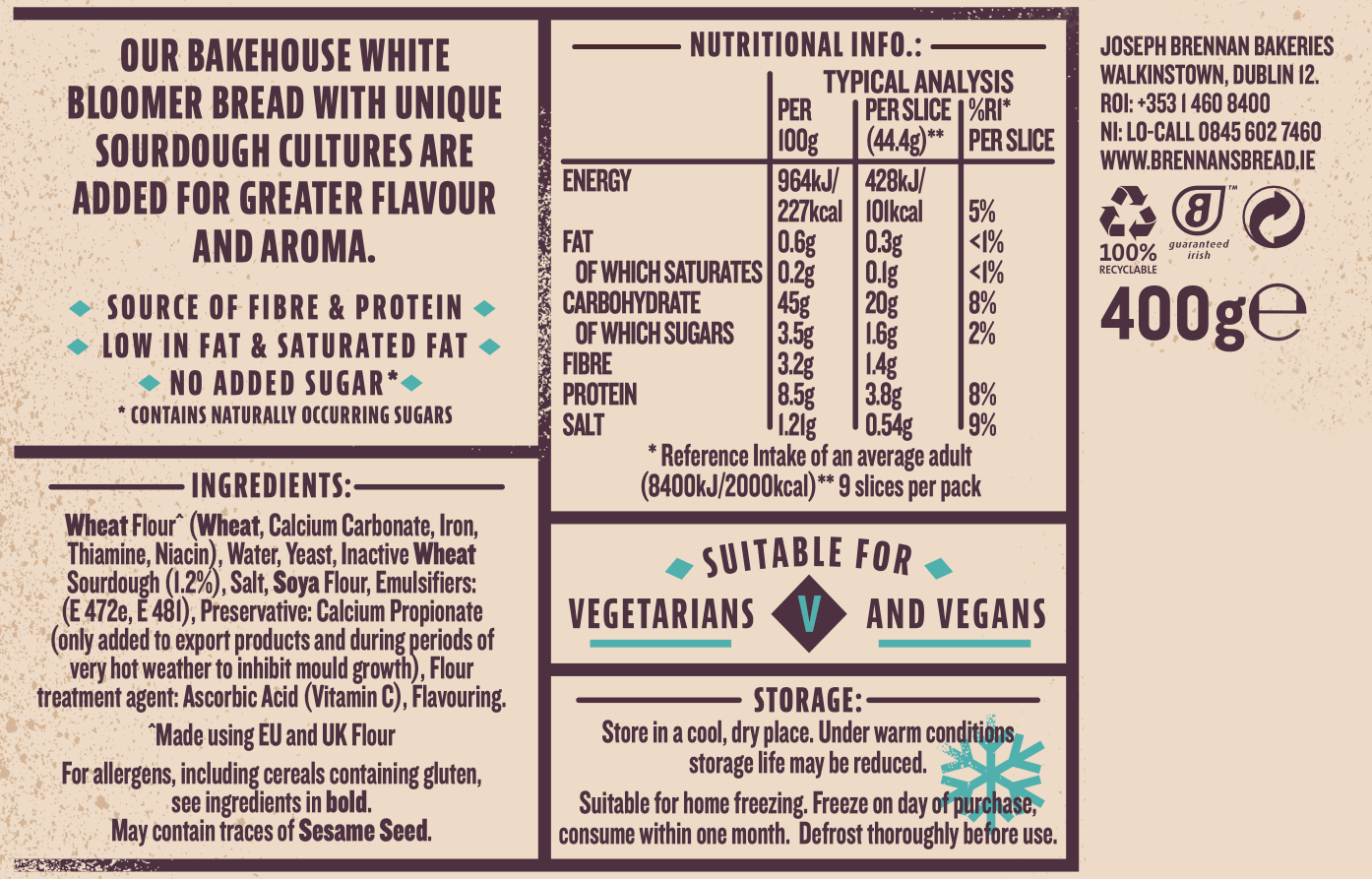Bakehouse White With Sourdough Nutritional Info