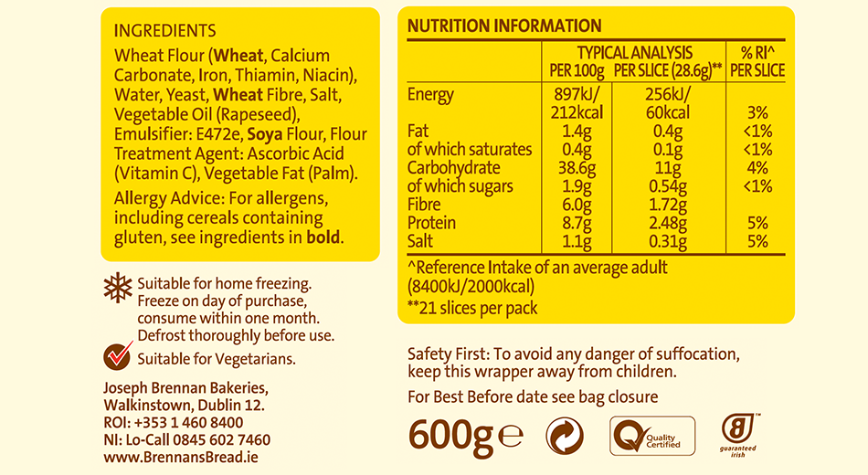 Brennans Be Good White Brennans Bread