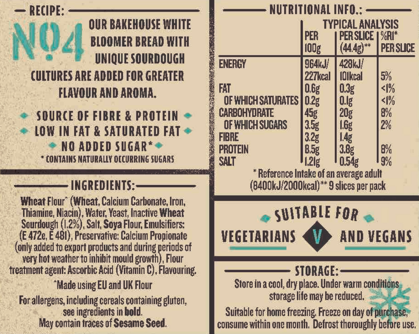 Bakehouse sourdough nutritional info
