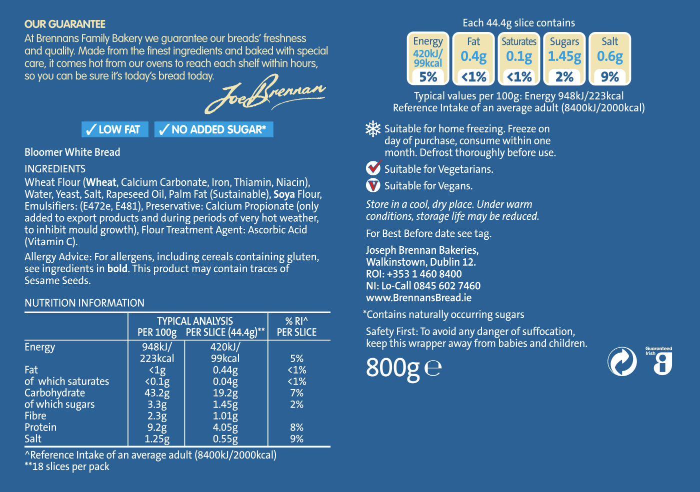 Brennans Bloomer White Nutritional Info