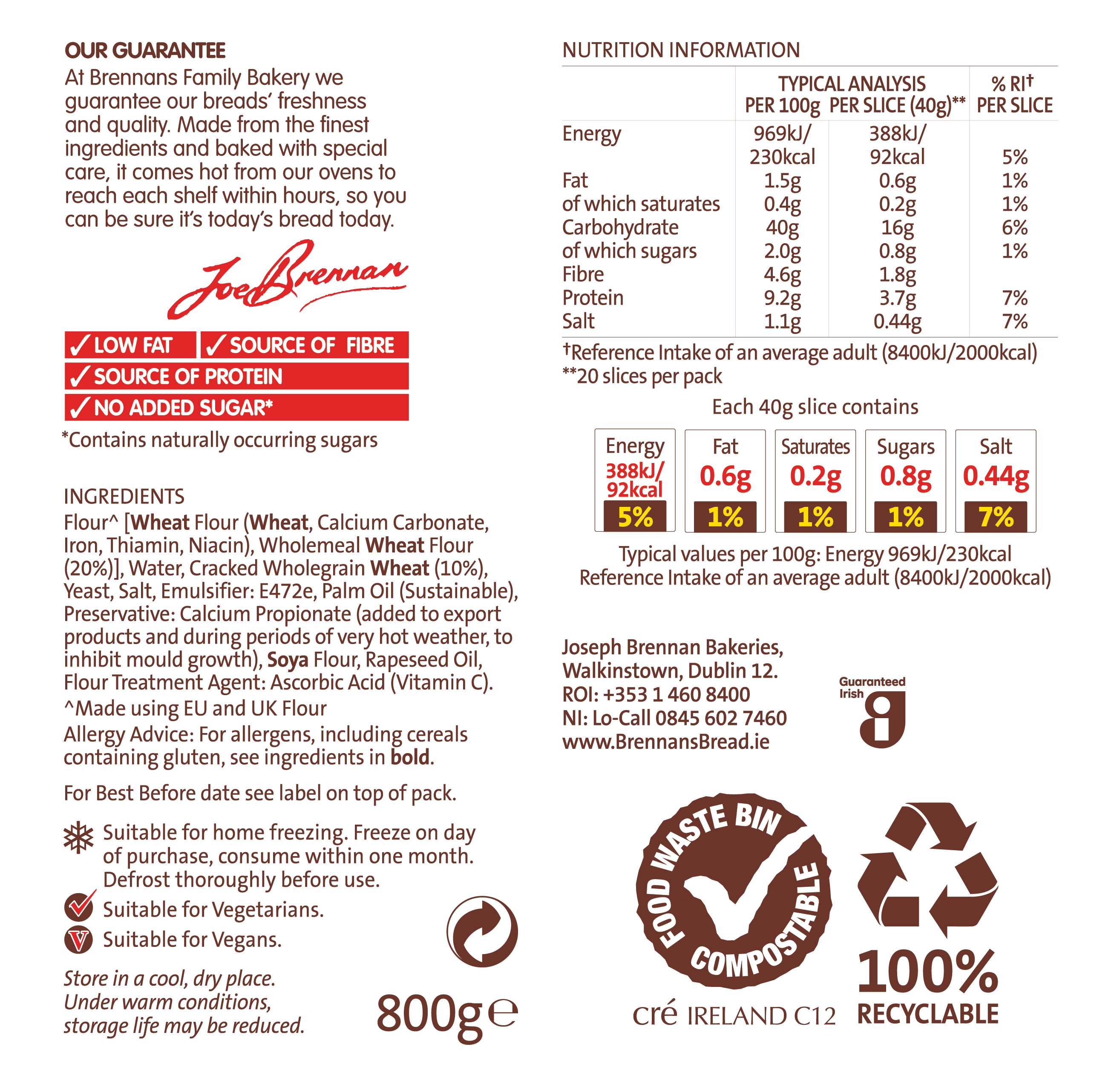 Wholegrain 800g Nutritional Information