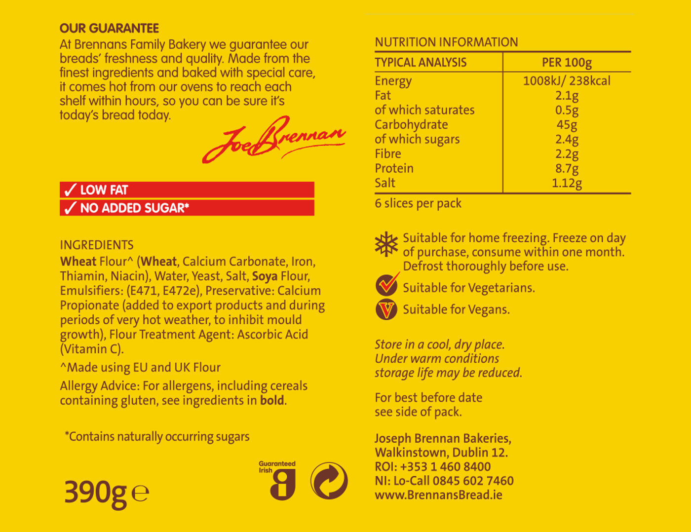 Half Batch Nutritional Information