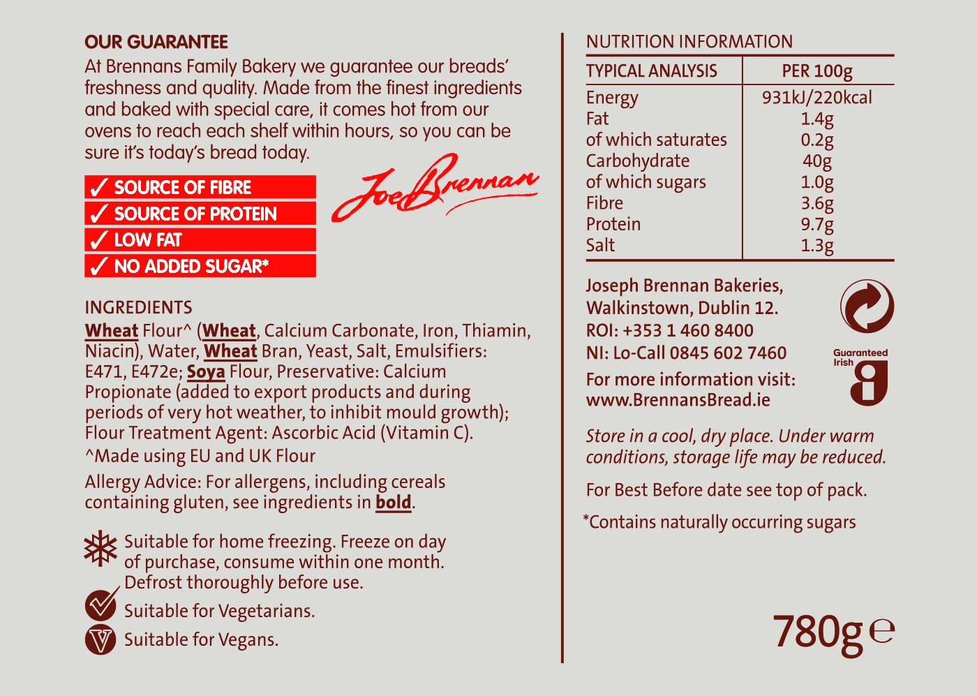 Hi-Fibre Batch Nutritional Information