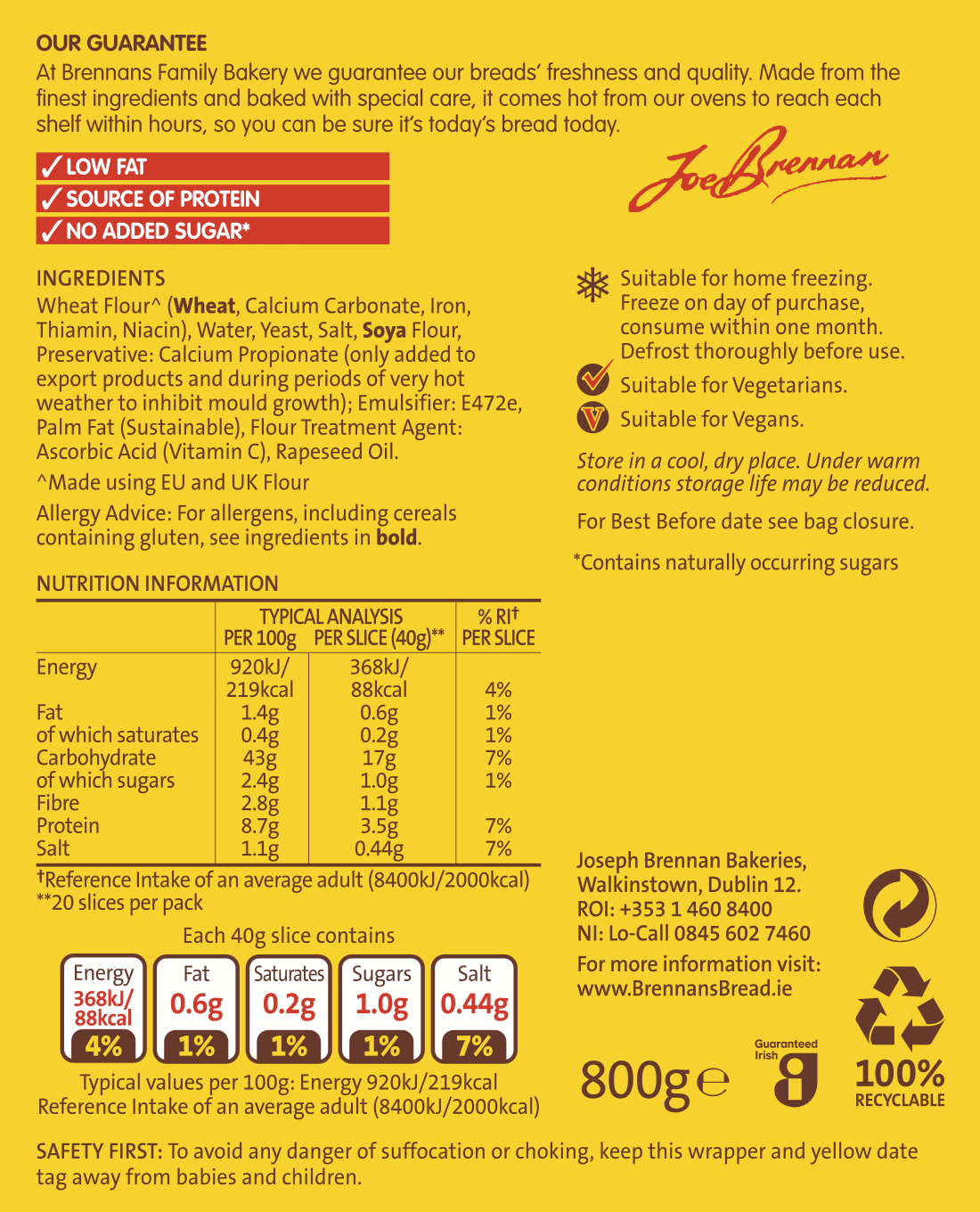 Brennans Family Toast Nutritional Info