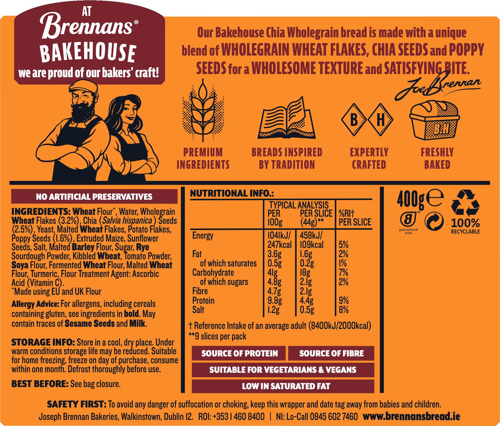 Bakehouse Chia Wholegrain nutritional info