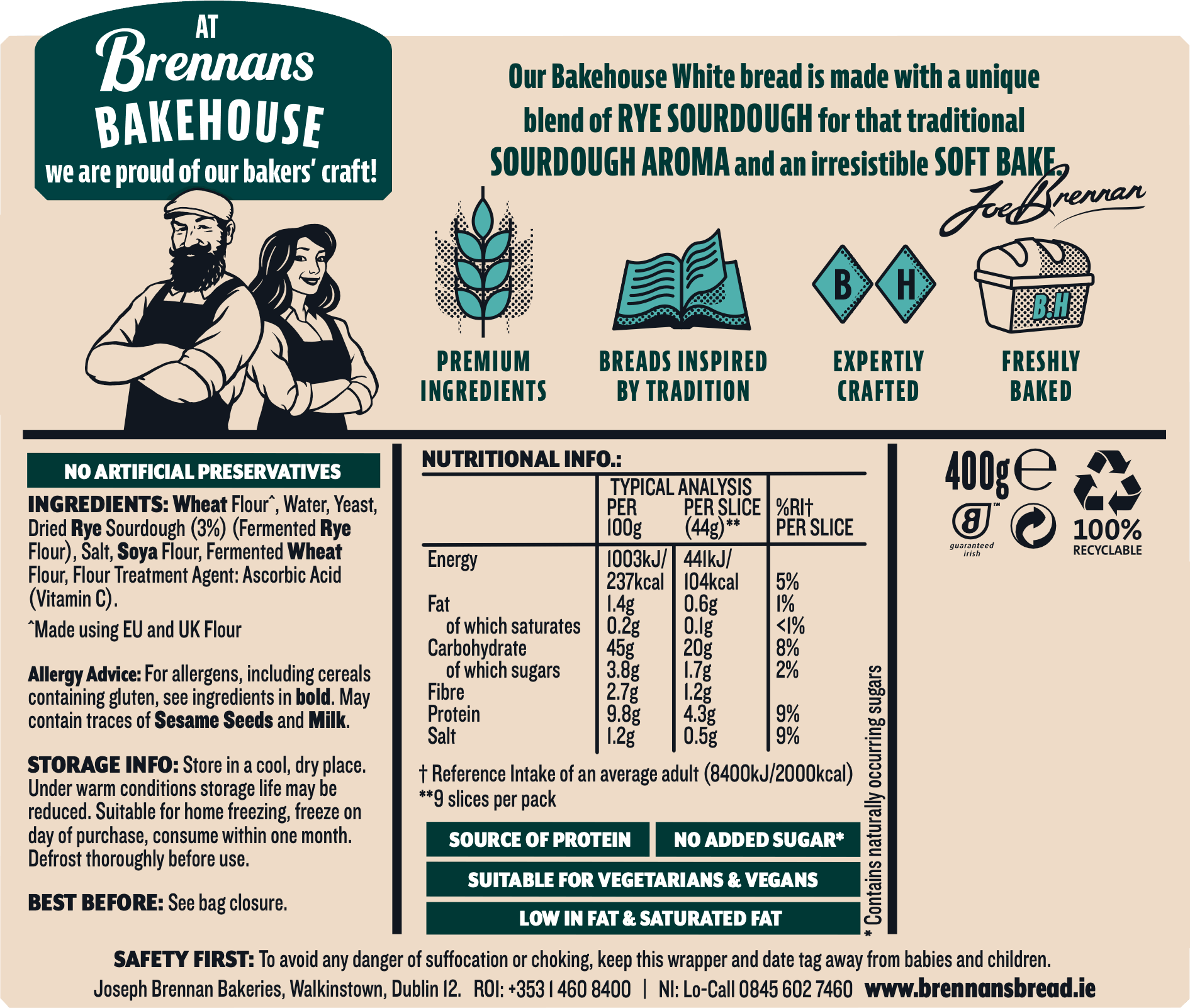 Bakehouse White With Sourdough nutritional info