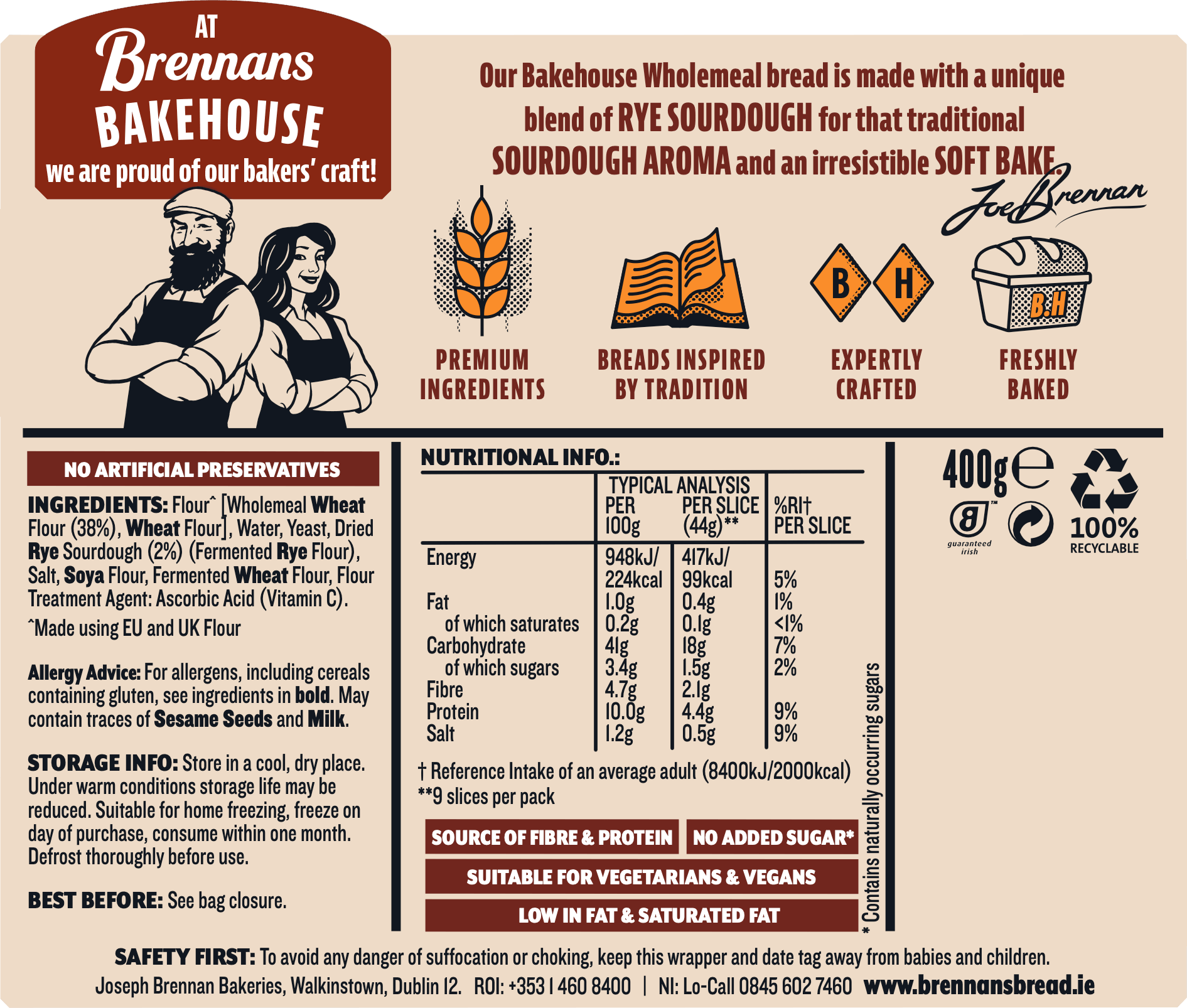 Bakehouse Wholemeal With Sourdough nutritional info