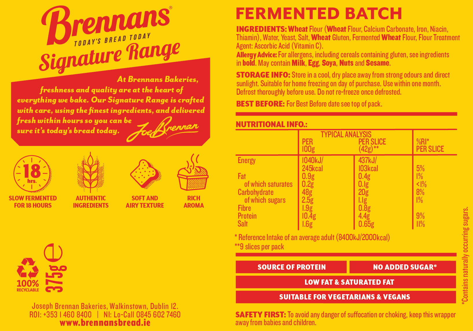 Brennans Signature Range Fermented Batch Nutritional Info