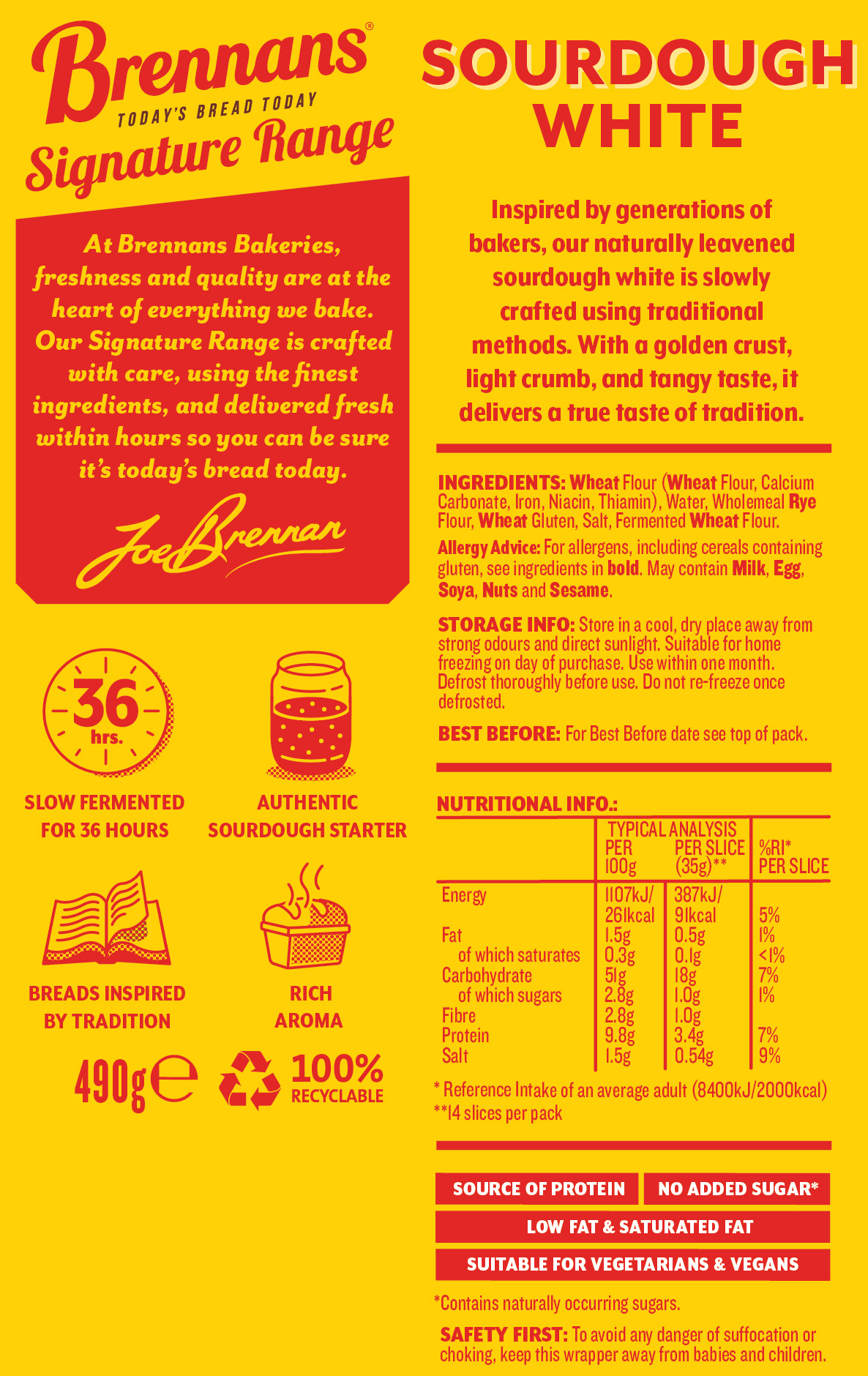 Brennans Signature Range Sourdough White Nutritional Info