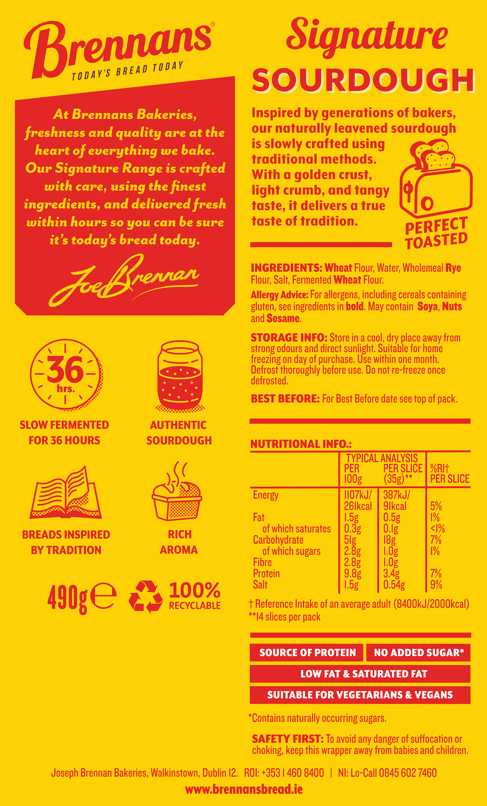 Brennans Signature Sourdough Nutritional Info