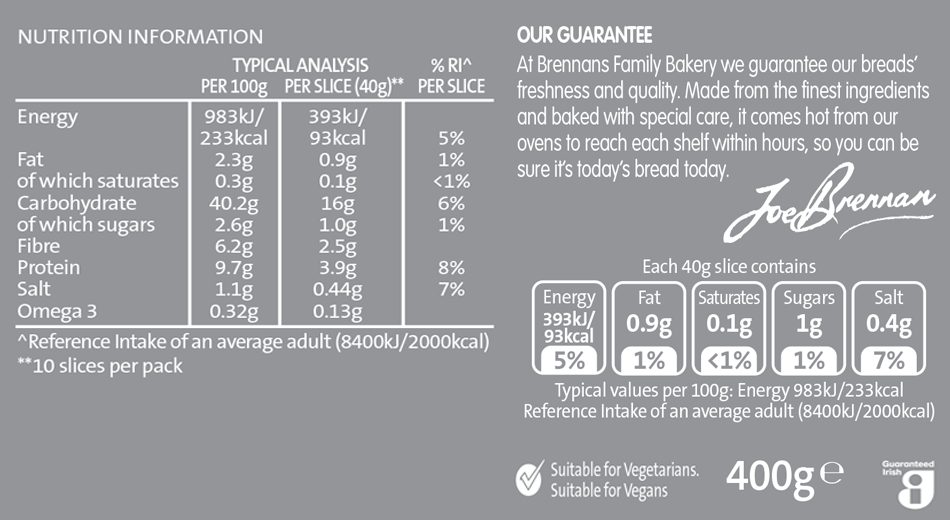 Chia Wholegrain400g nutrition TOR