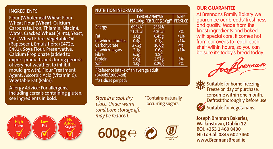 Brennans Be Good Wholegrain Brennans Bread