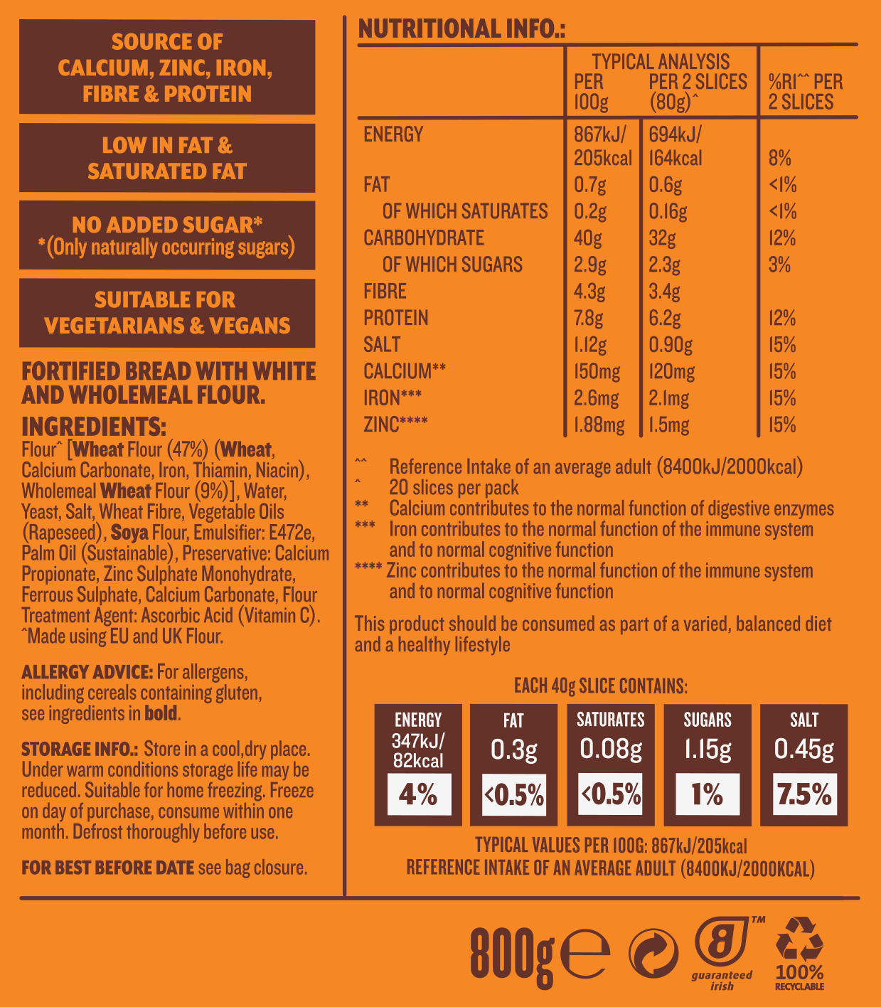 Brennans Super Bread nutritional information
